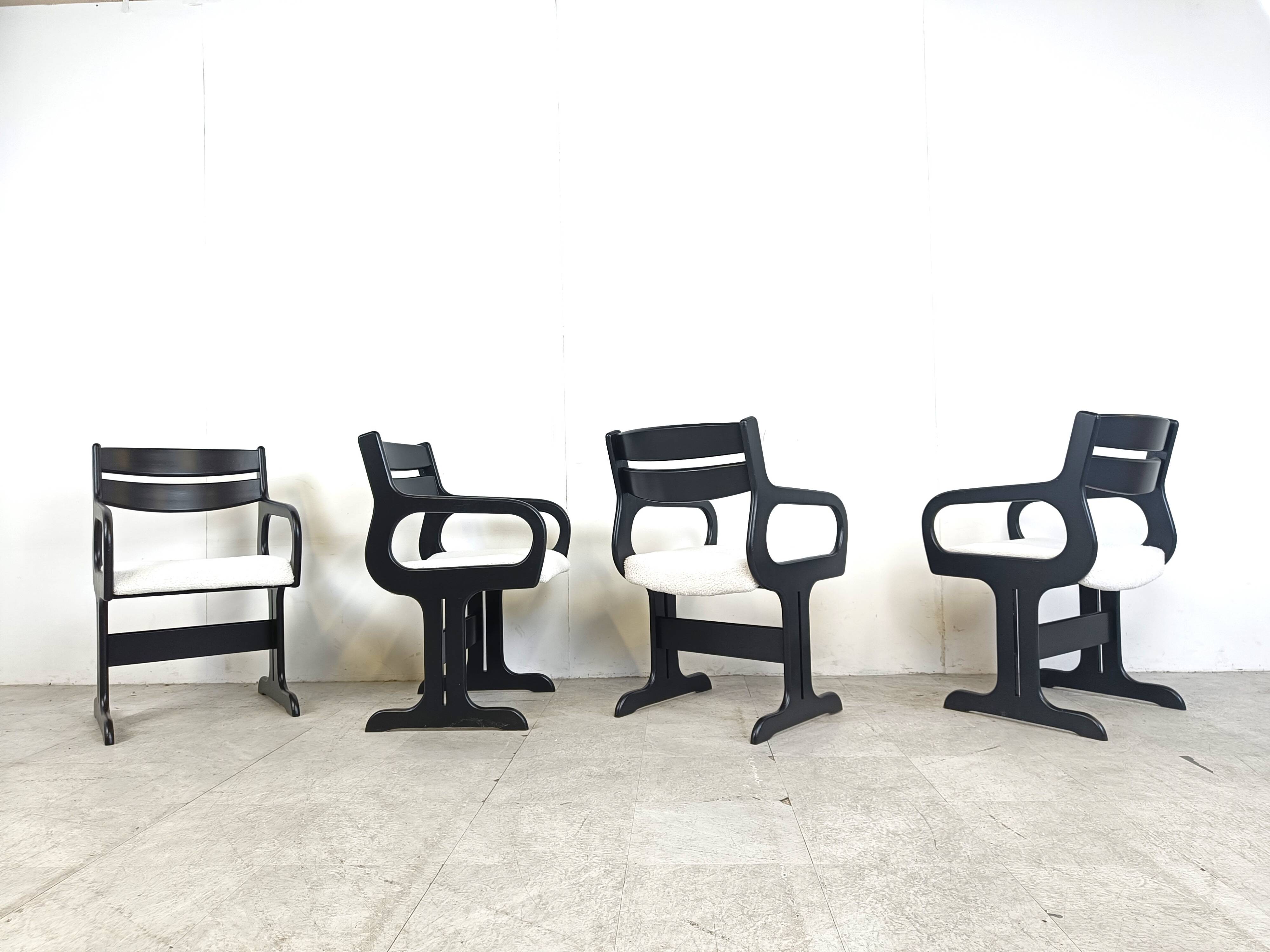 Vintage black wooden dining chairs, 1970s