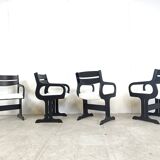 Vintage black wooden dining chairs, 1970s