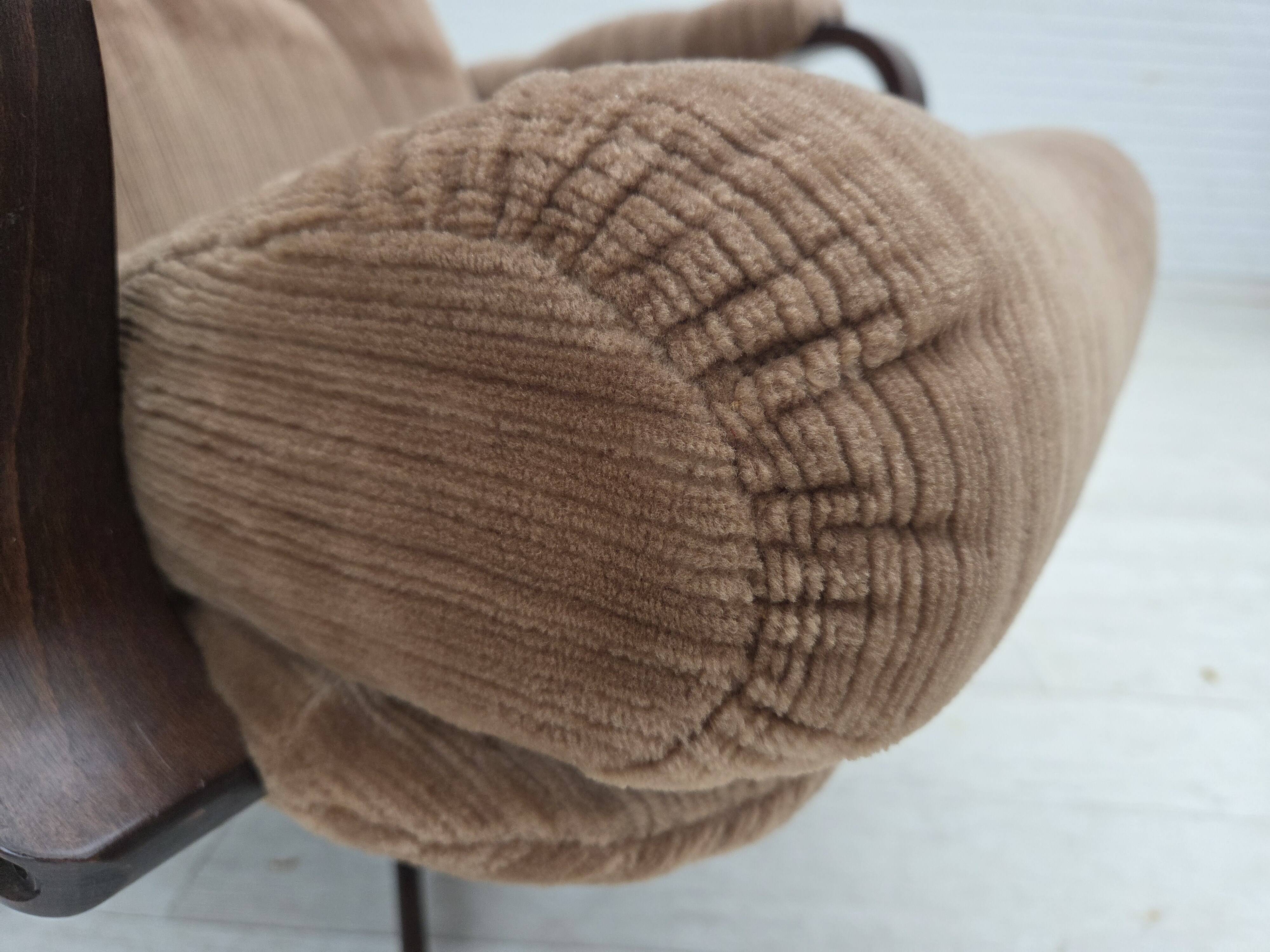 1970s, Danish swivel armchair, furniture corduroy, dark beech wood.