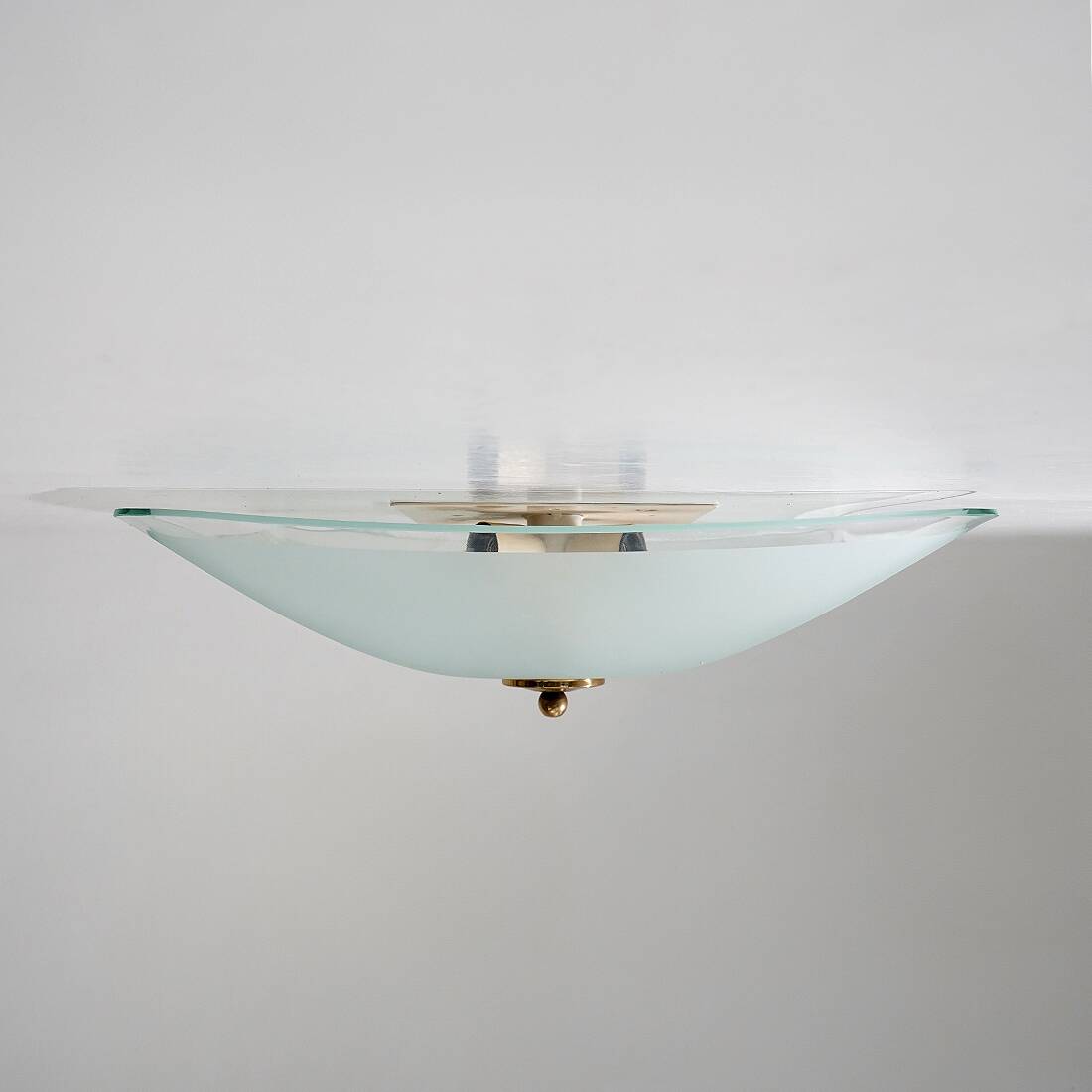 Ceiling lamp in satin glass and brass, 1970s