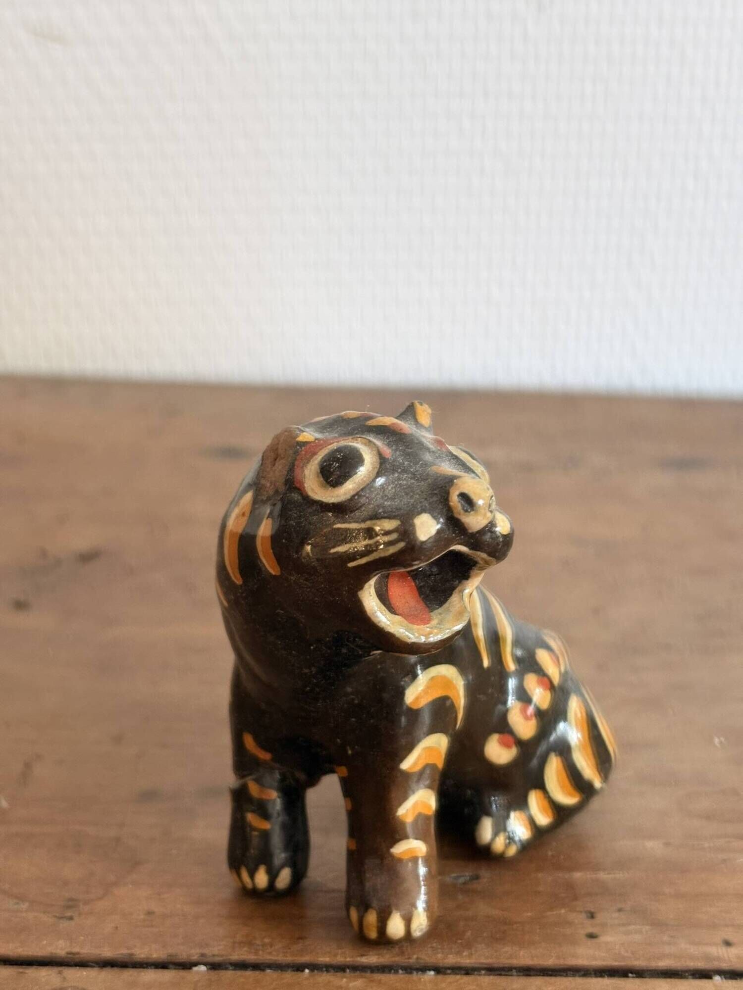 Animal Figurine Sculpture Glazed Terracotta Tiger Alebrije Mexico 1/2