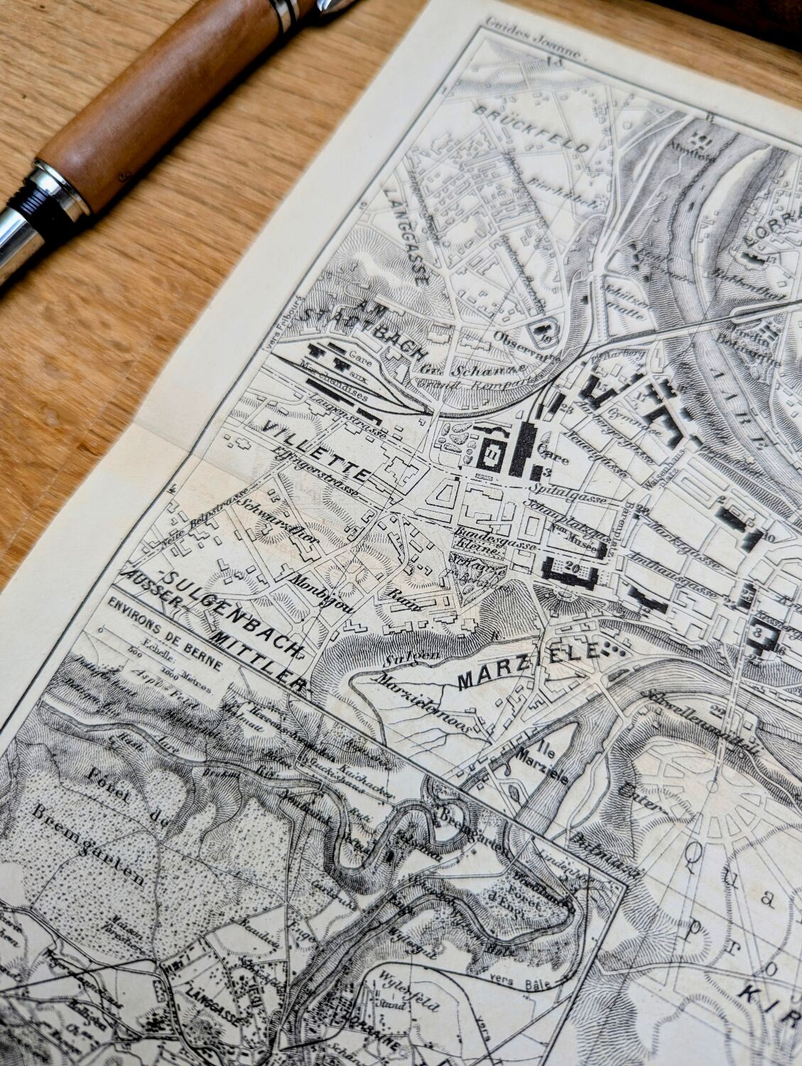 Bern, old map, printed in 1844.