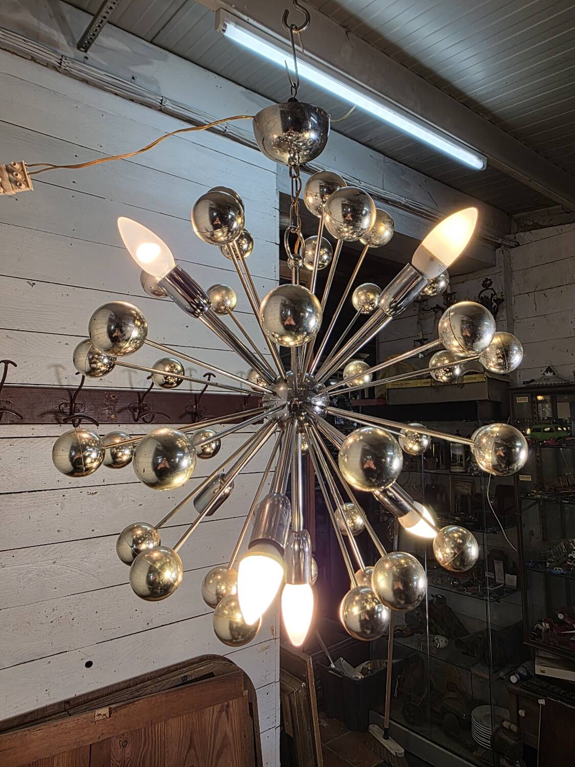 1970s chrome metal Sputnik chandelier