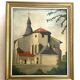 Mid Century Post Impressionist French Country Church Painting, Framed