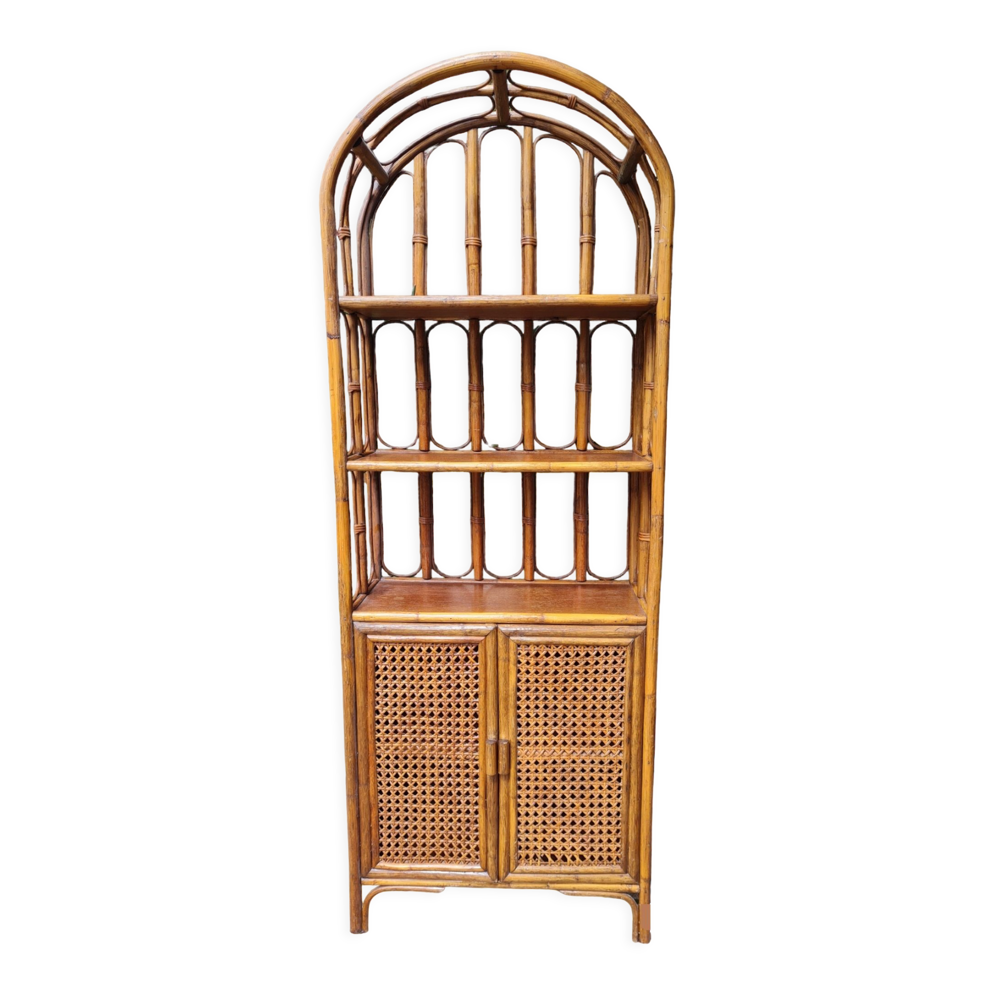 Rattan furniture and canning with vintage shelves