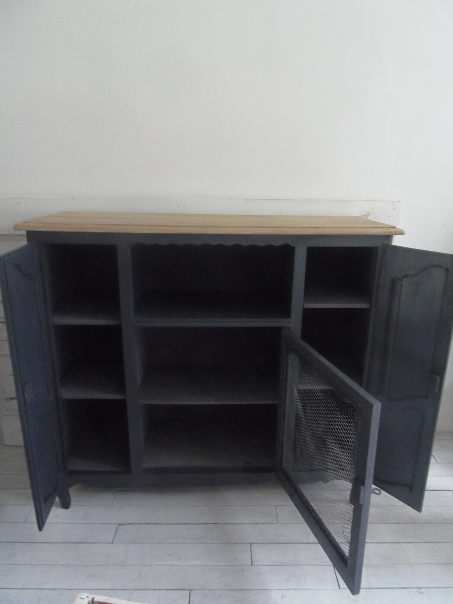 Old oak buffet style Louis XV patinated gray slate waxed wood tray