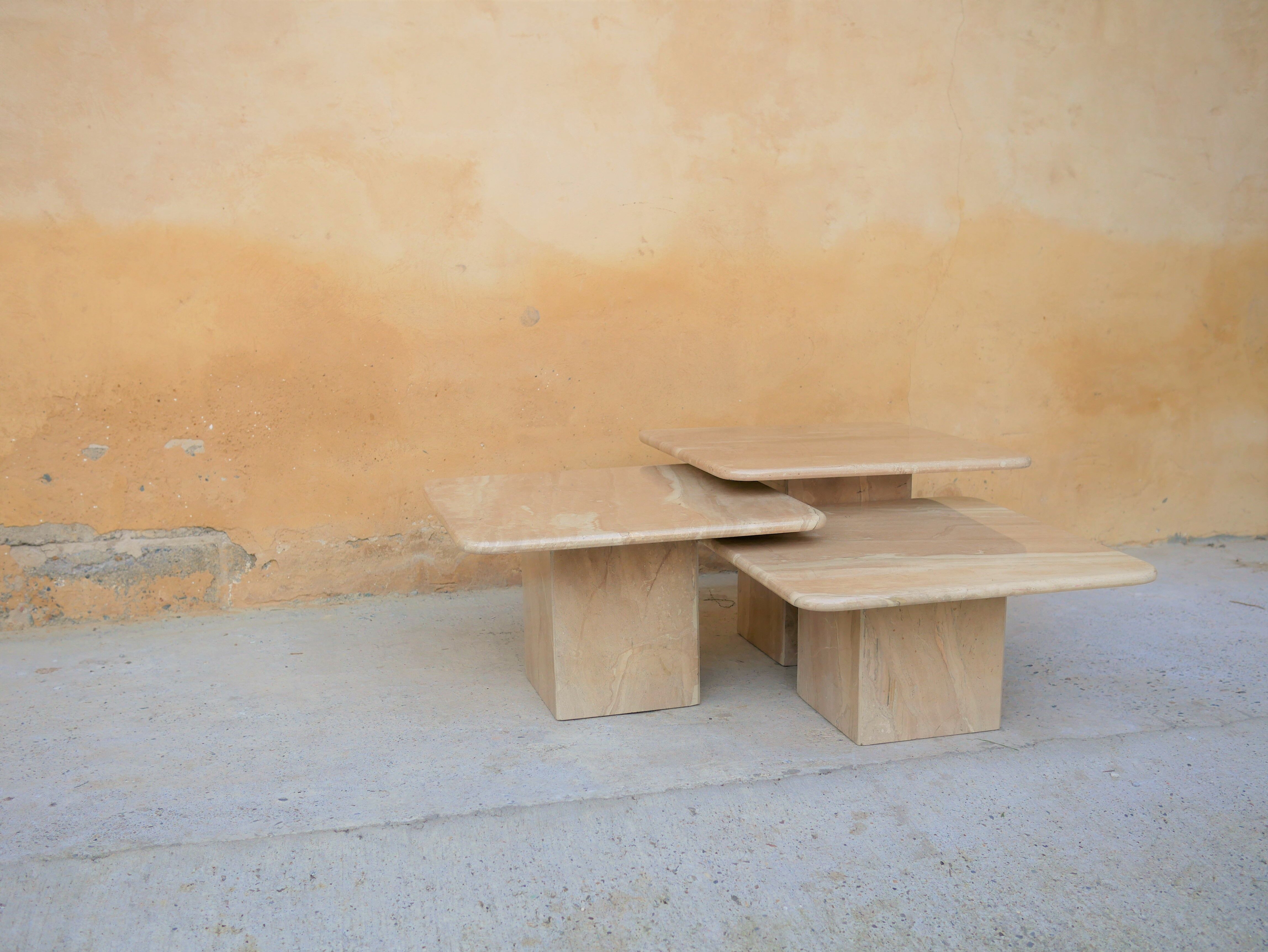 Series of 3 vintage marble coffee tables