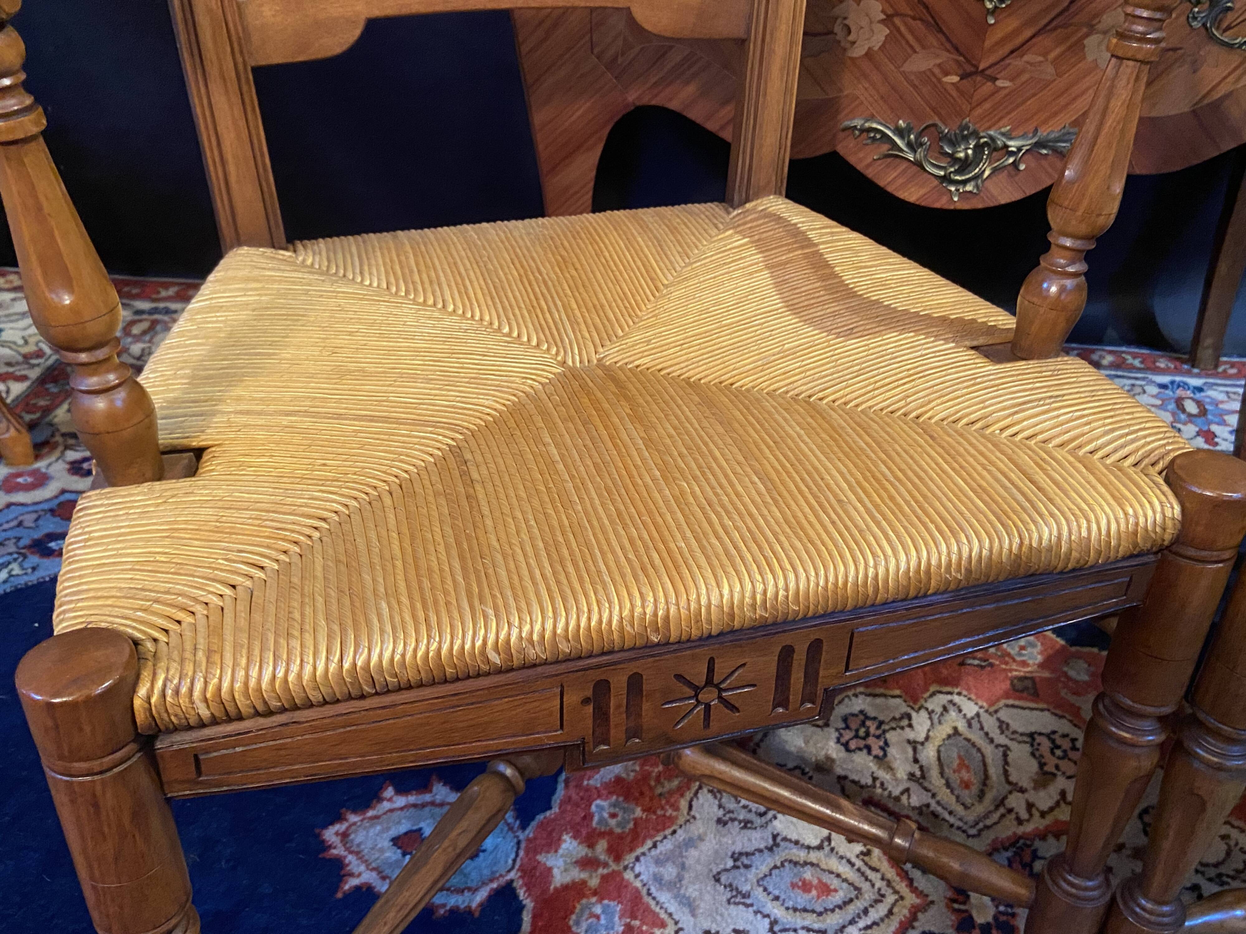 Pair of solid walnut armchairs in Provençal style