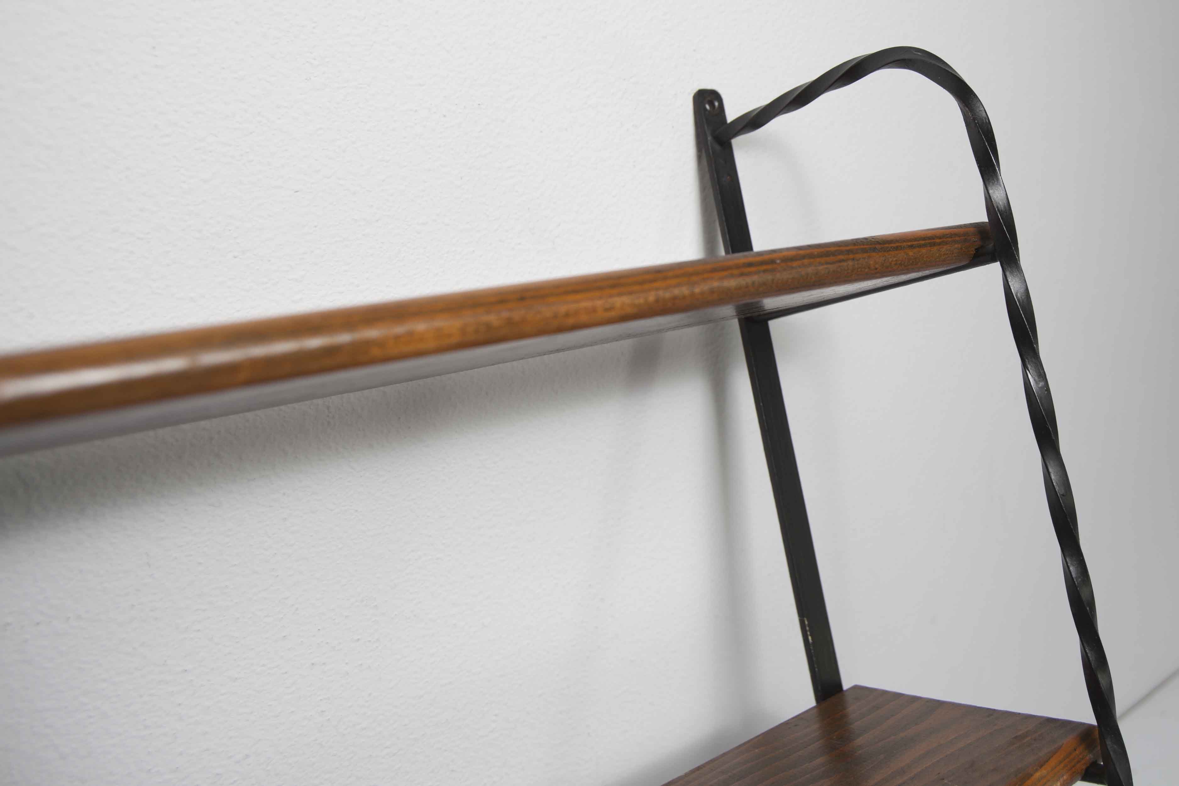 Wall shelf string 1960 3 solid wood tops black and brown