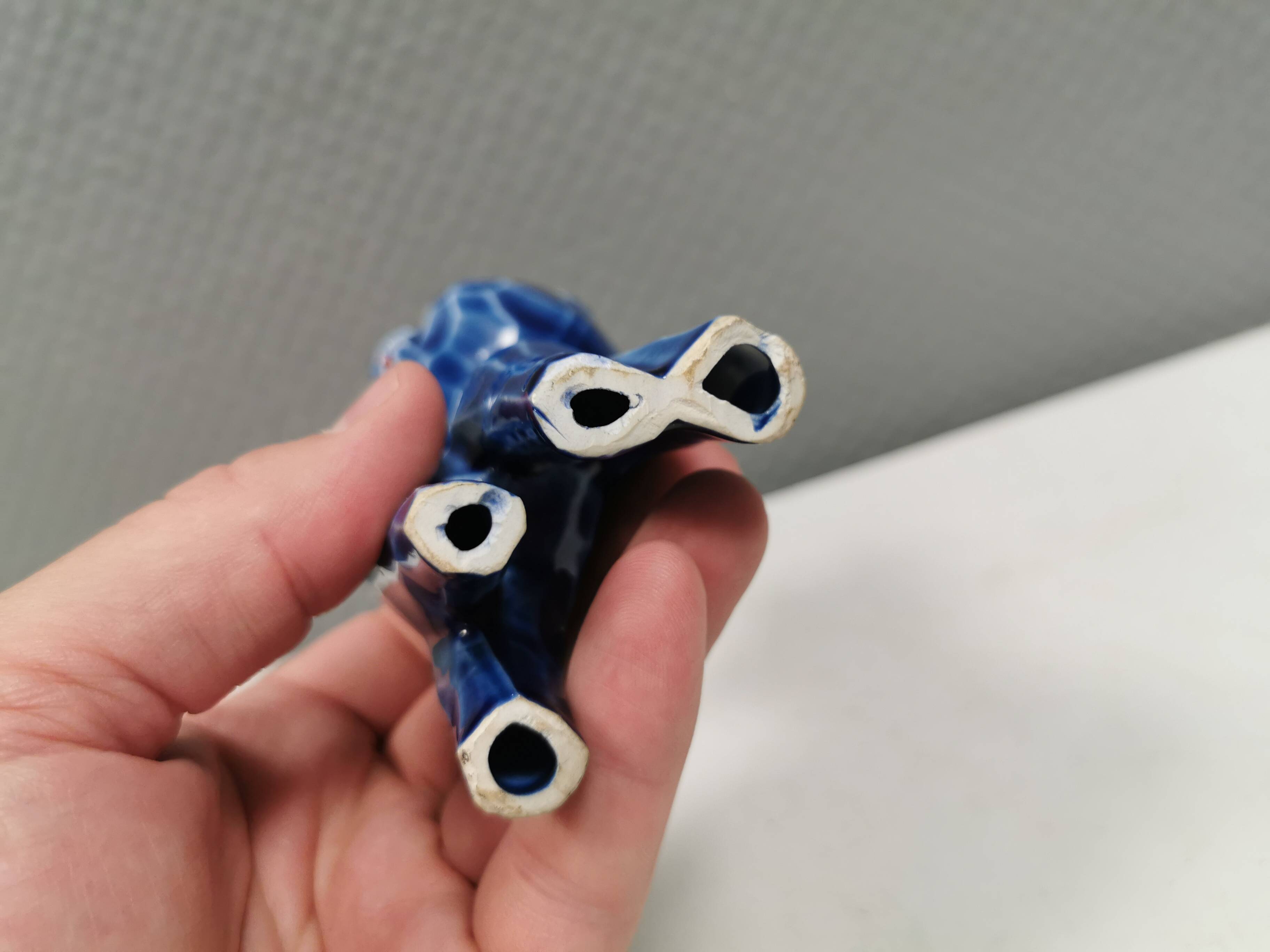 A Japanese ceramic “toy” from the 70s, blue Kawaii animal deer figurine.