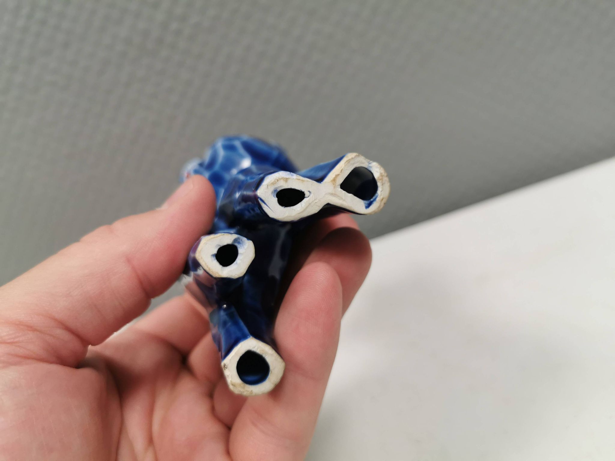 A Japanese ceramic “toy” from the 70s, blue Kawaii animal deer figurine.