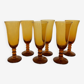 Set of 6 amber glass champagne flutes