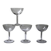 4 large engraved champagne glasses, Art Deco style from 1925-1940.