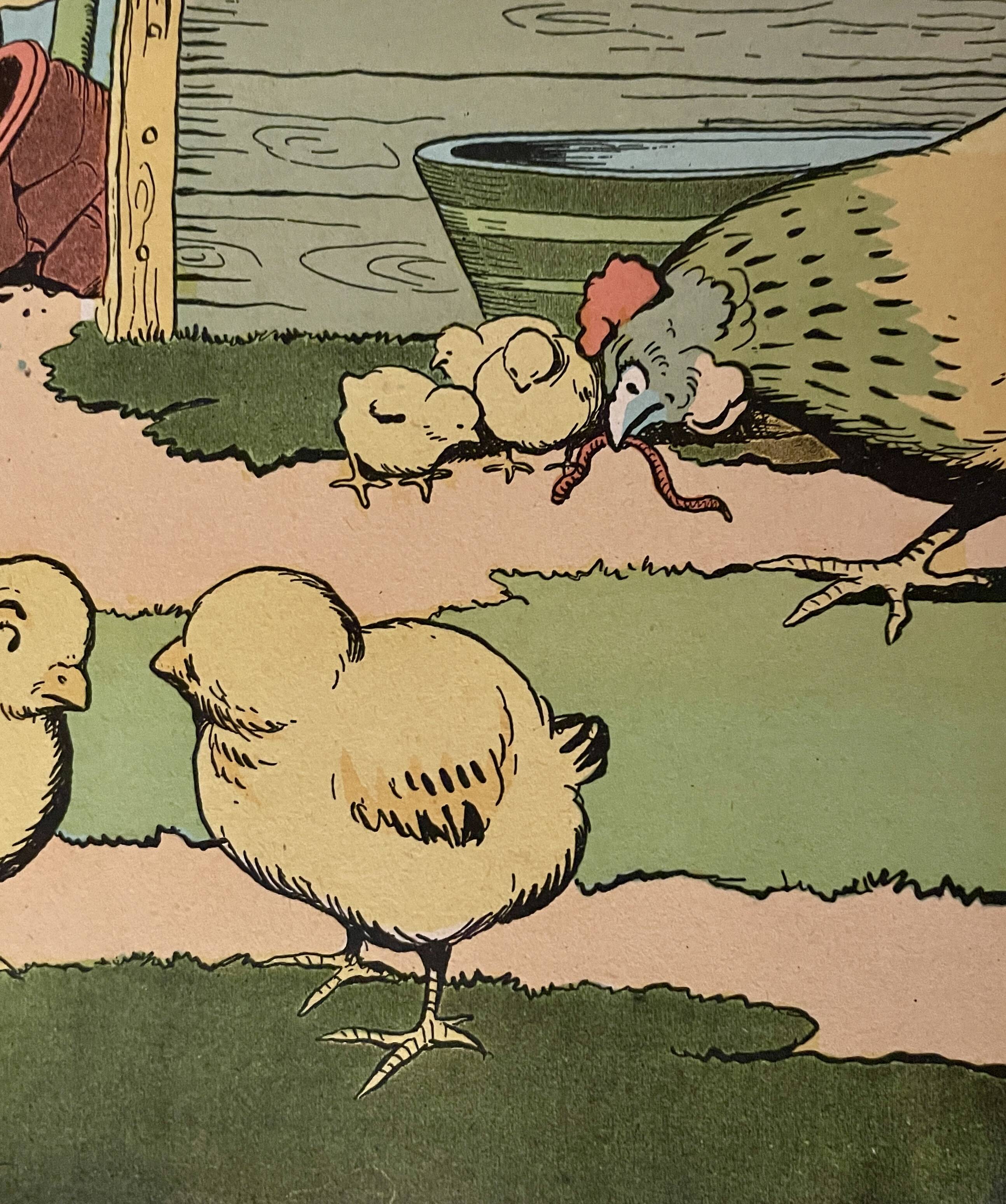 Old humorous satirical illustration of animals (chicks) - 1930