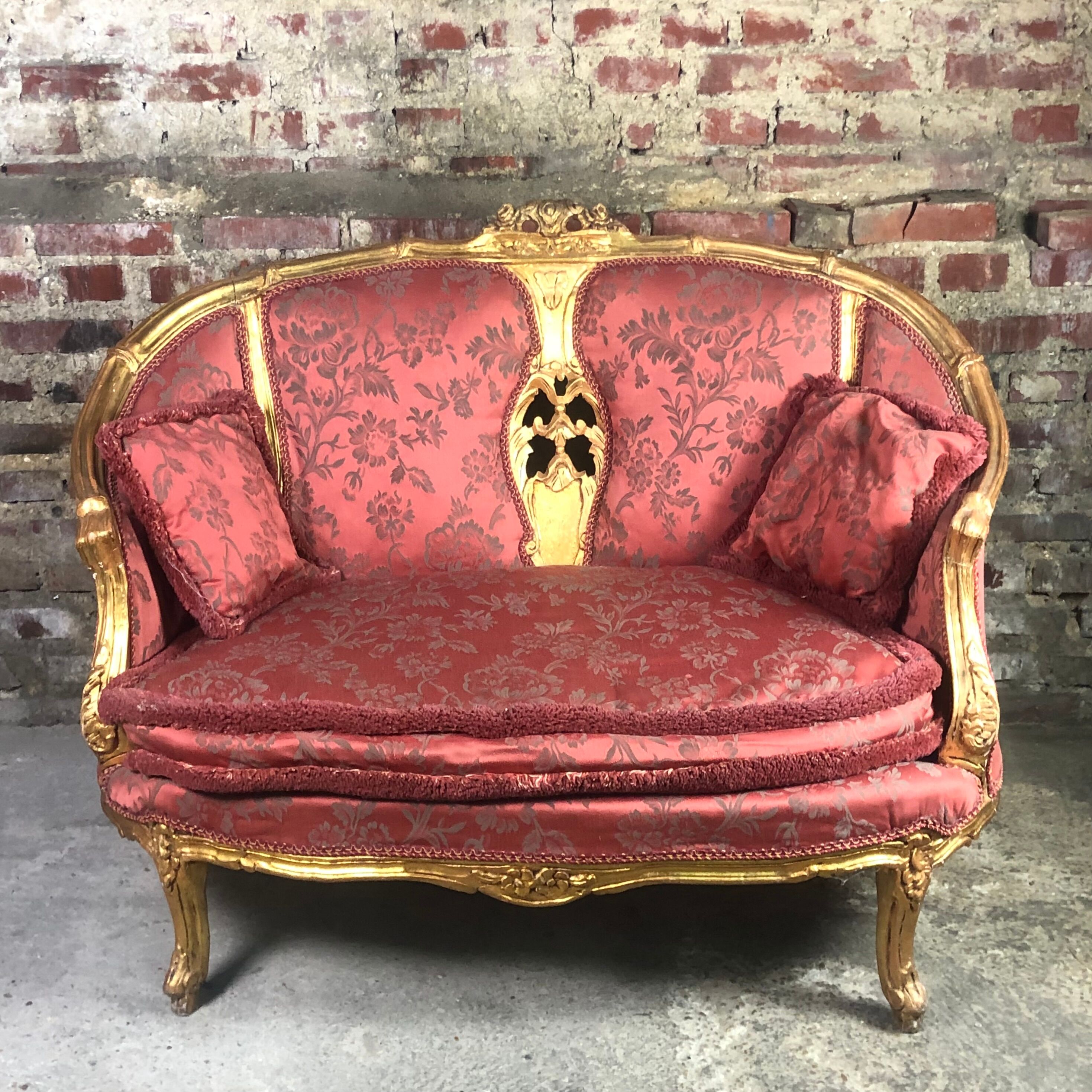 Bench louis XV style in gilded wood carved and upholstered