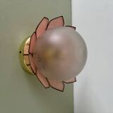Vintage pink mother-of-pearl wall lamp with frosted glass globe