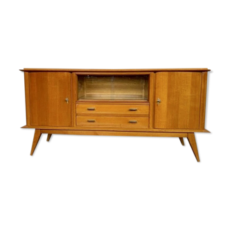 Enfilade moderniste en chêne longueur 197 vintage 1950 pieds compas