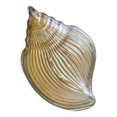 Grand bol de centre en verre de Murano en forme de coquillage, irisé ambre, Italie, années 1980.