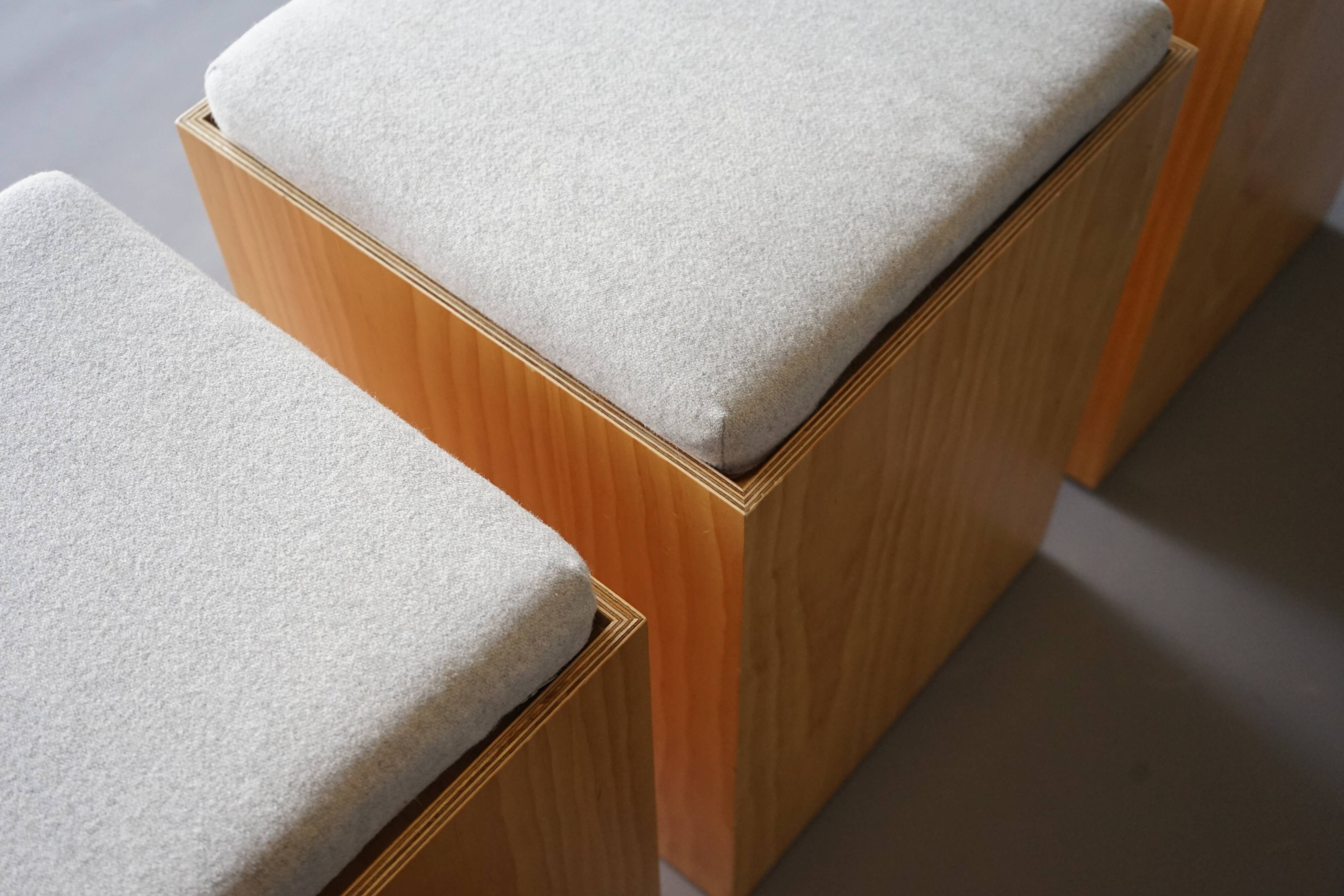 Tabourets en contreplaqué vintage avec coussins gris, années 1990, ensemble de 4