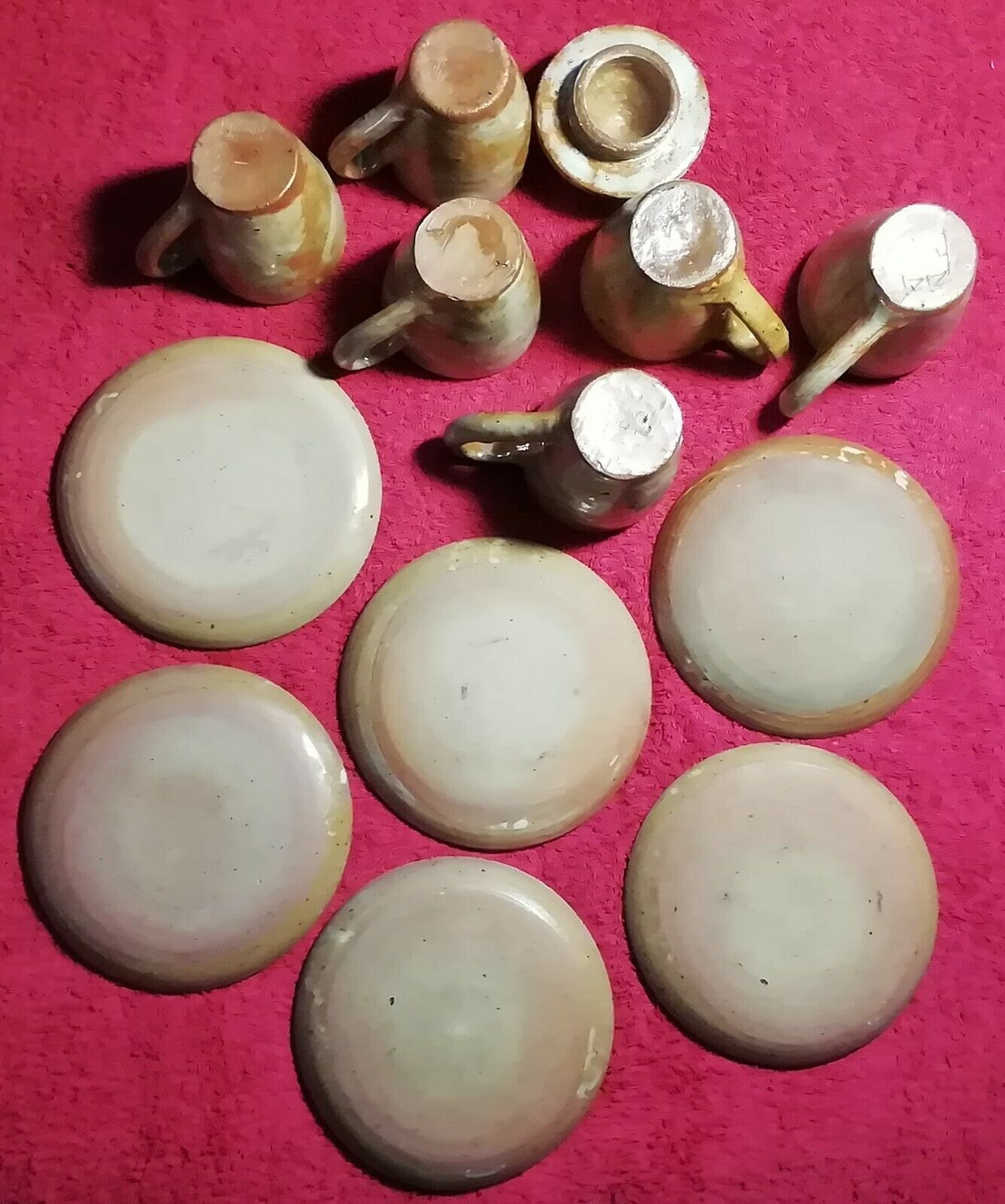 Set of 6 cups and under cups and teapot vered terracotta coffee