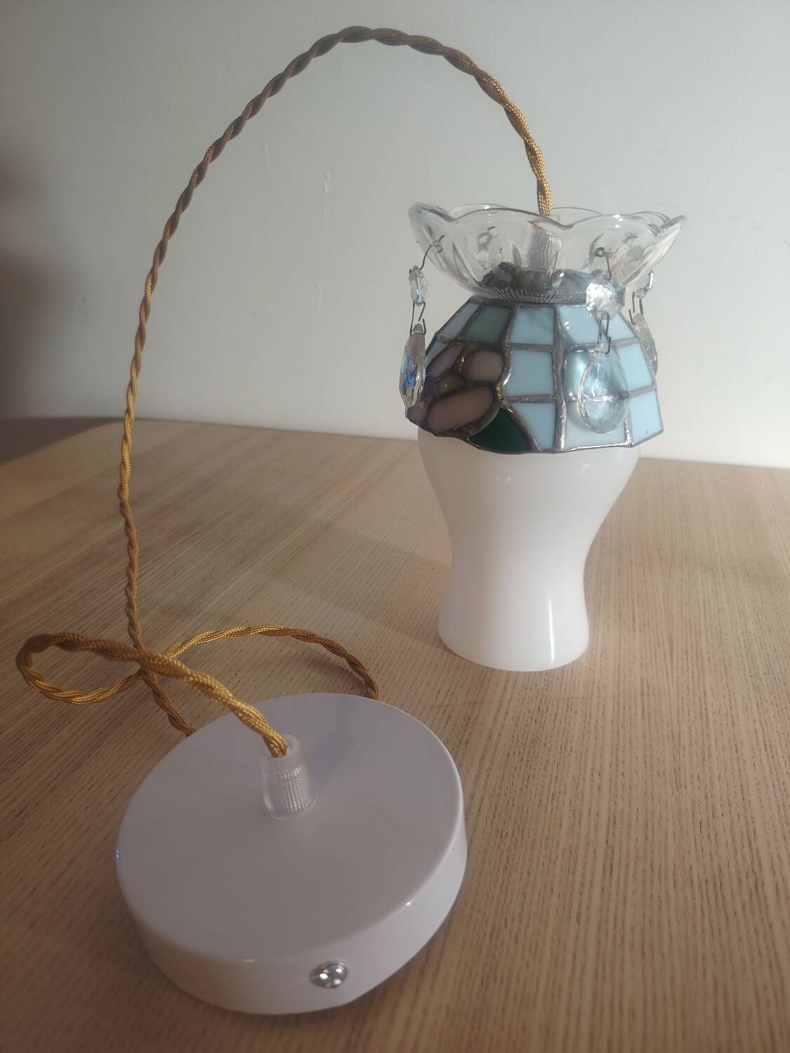 Crowned opaline stained glass and tassels