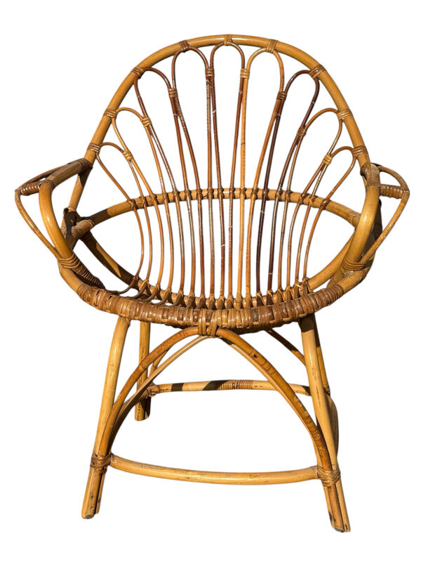 Set de 6 fauteuils en rotin des années 60 France
