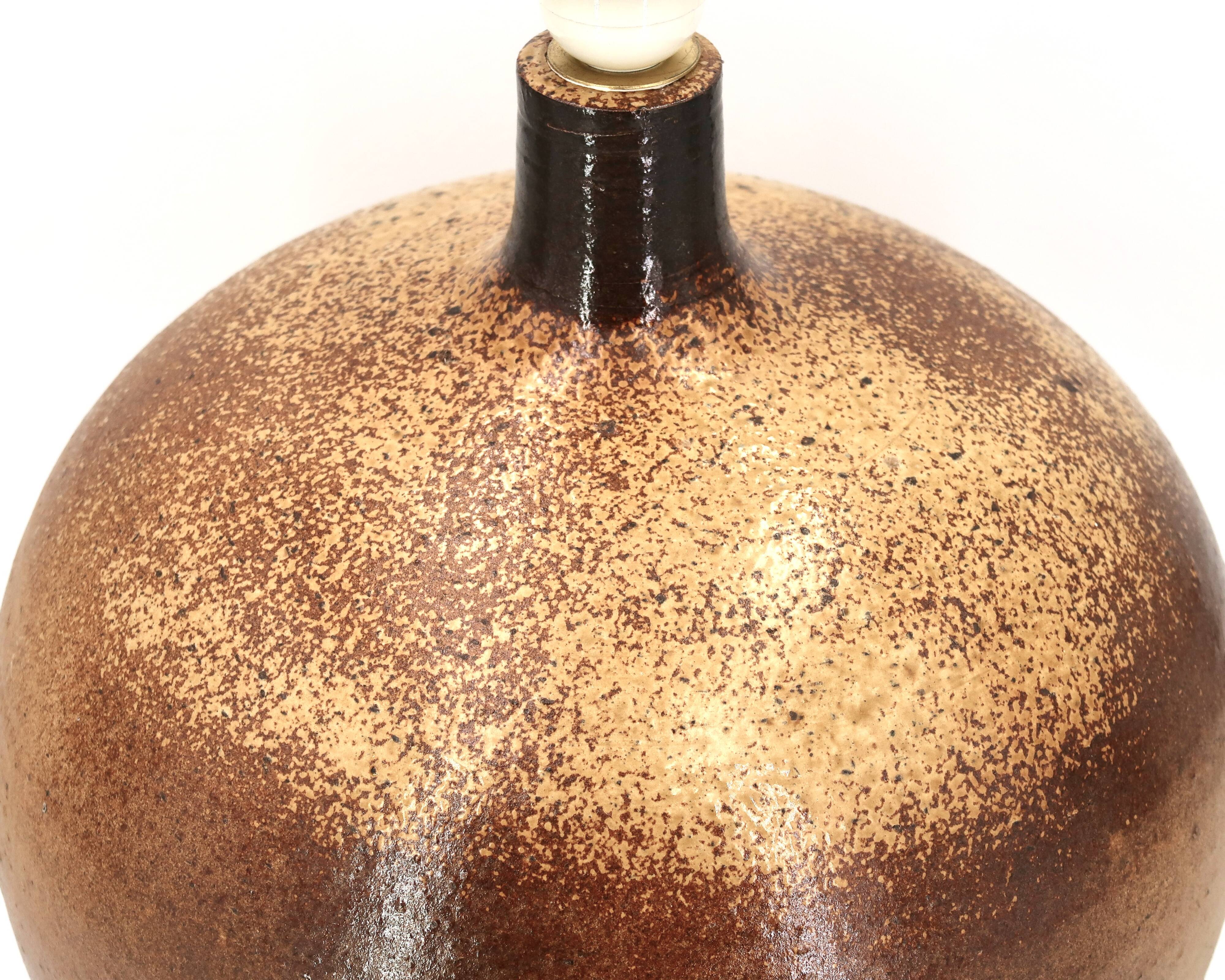 Impressive brown ceramic ball lamp from the 1970s.
