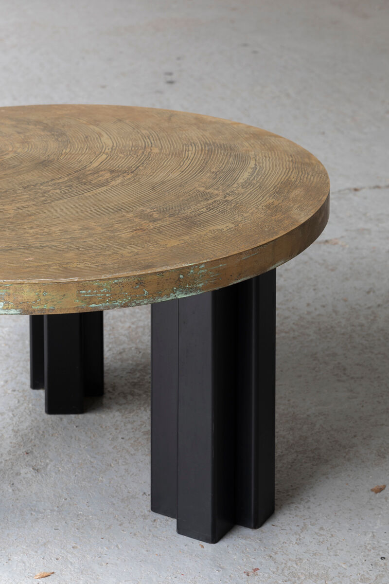Coffee table in etched brass by Christian Krekels, Belgium, 1990