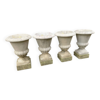 Lot of 4 Médicis concrete vases + 4 bases Ø35cm – classic garden