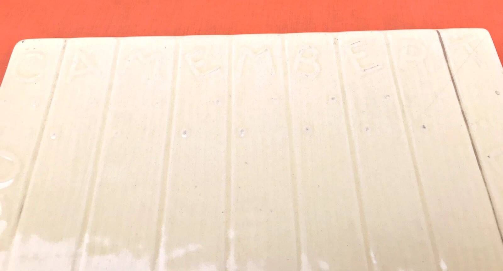Old glazed ceramic cheese platter Camembert, Blue, Roquefort, Br