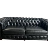Chesterfield seat/sofa/settee in sturdy black leather