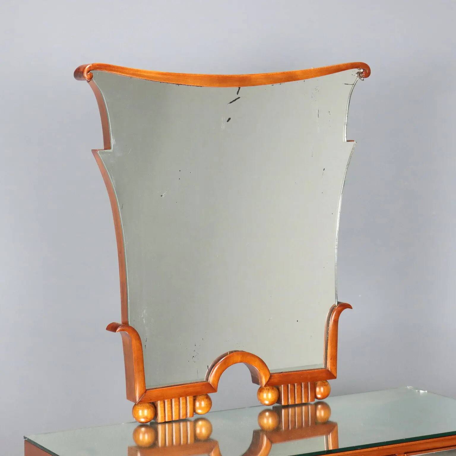 Coiffeuse vintage en acajou teinté avec miroir, Italie, XXe siècle