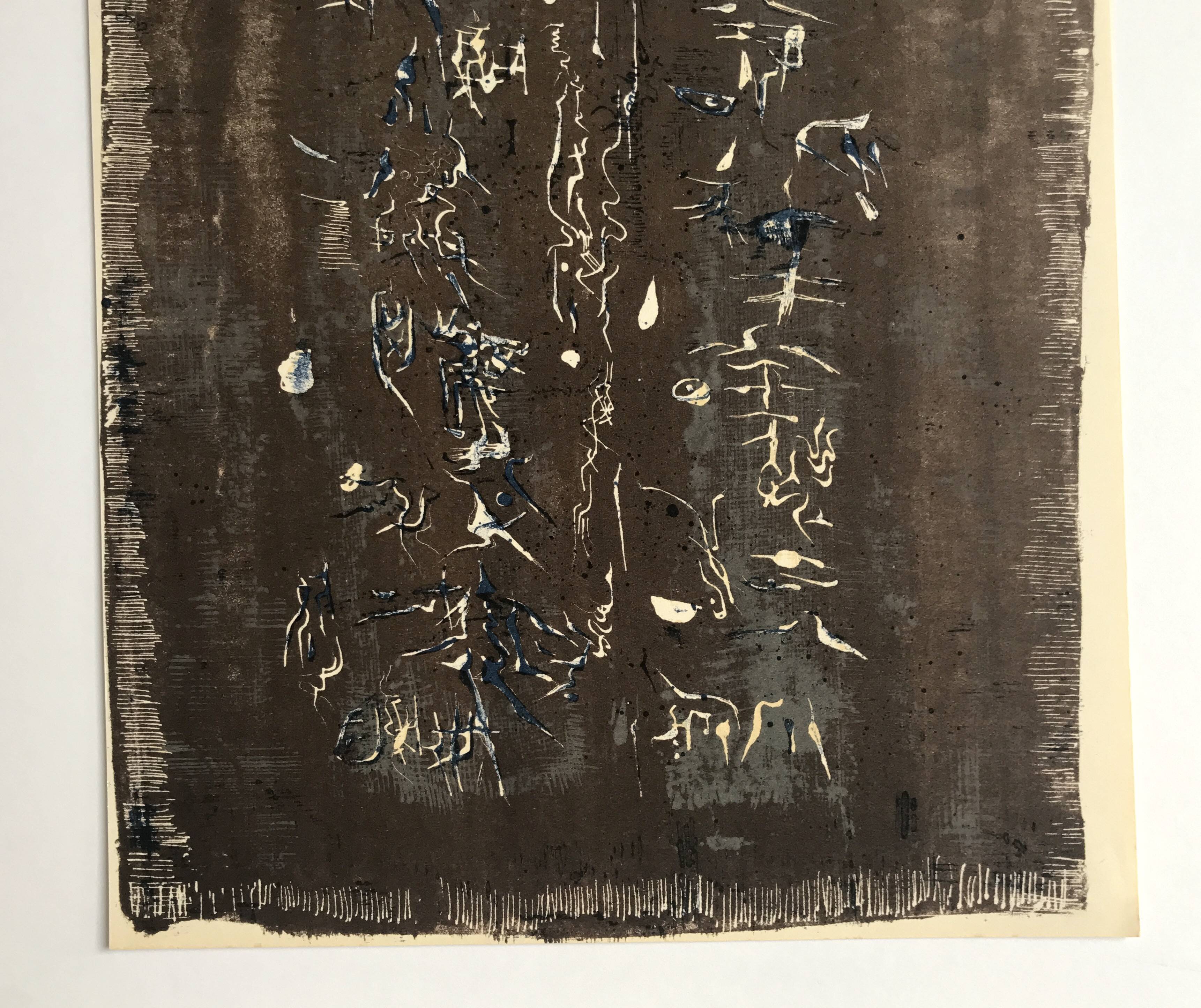 Original lithograph by zao wou-ki, untitled, 1957 (agerup 113)
