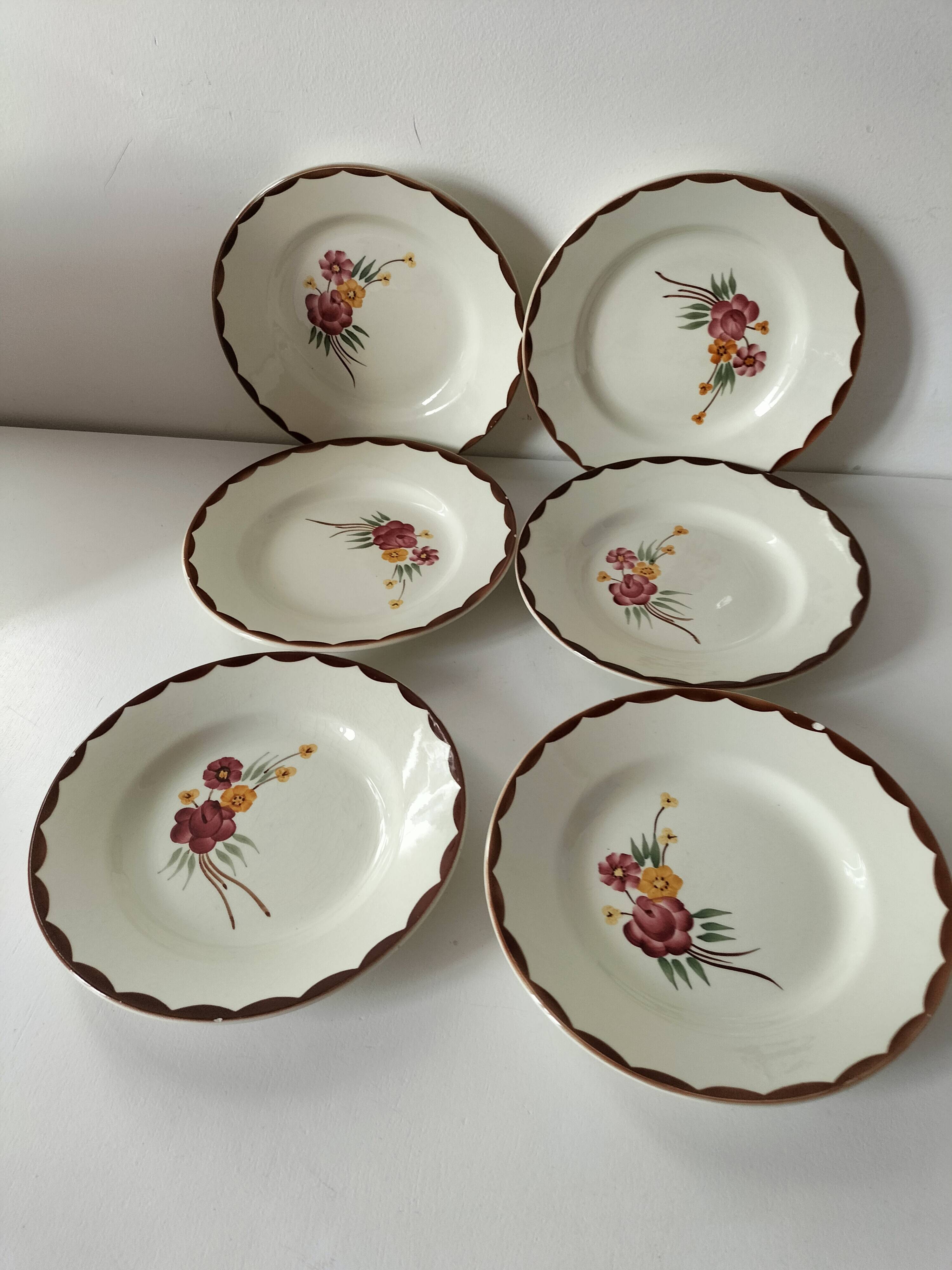 6 dessert plates HBCM Montereau model Huguette