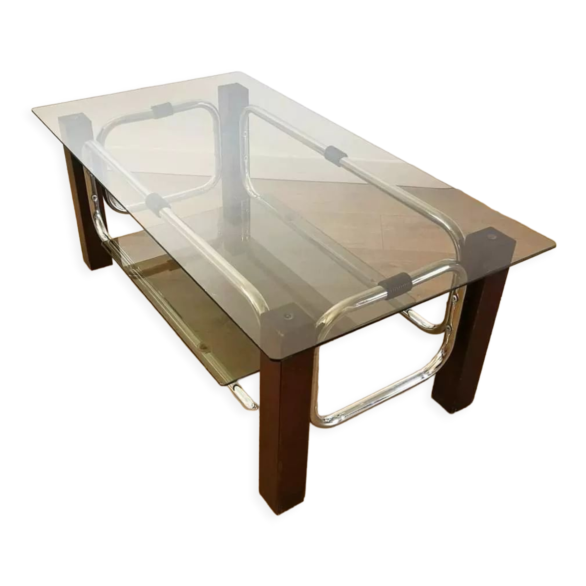 Coffee table 70 double smoked glass tray