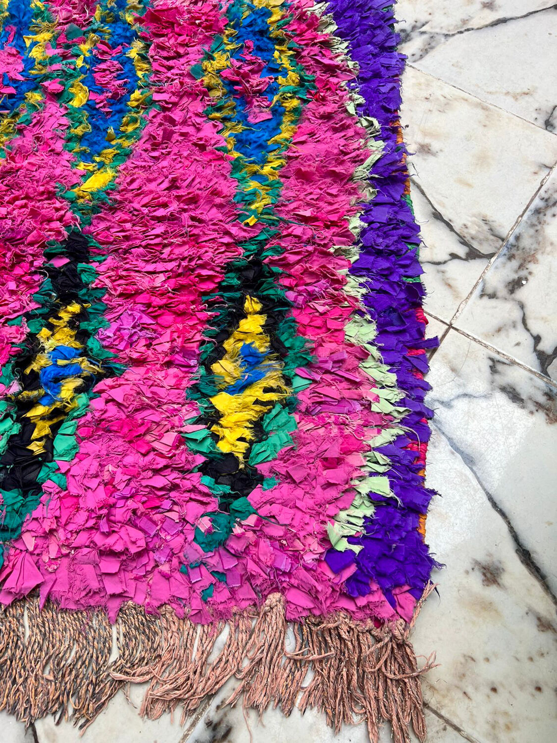 Berber hallway rug Boucherouite pink and fluorescent