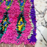 Berber hallway rug Boucherouite pink and fluorescent