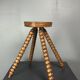Midcentury bobbin wood turned farm house stool, France ca 1960s