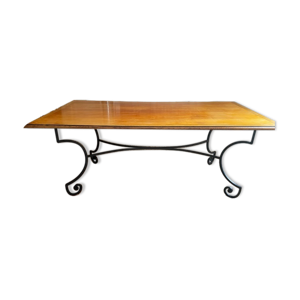 table provençale artisanale piètement fer forgé 4 chaises gerbe et deux fauteuils gerbe rochebobois