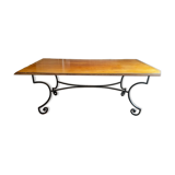 Table provençale artisanale piètement fer forgé 4 chaises gerbe et deux fauteuils gerbe Rochebobois