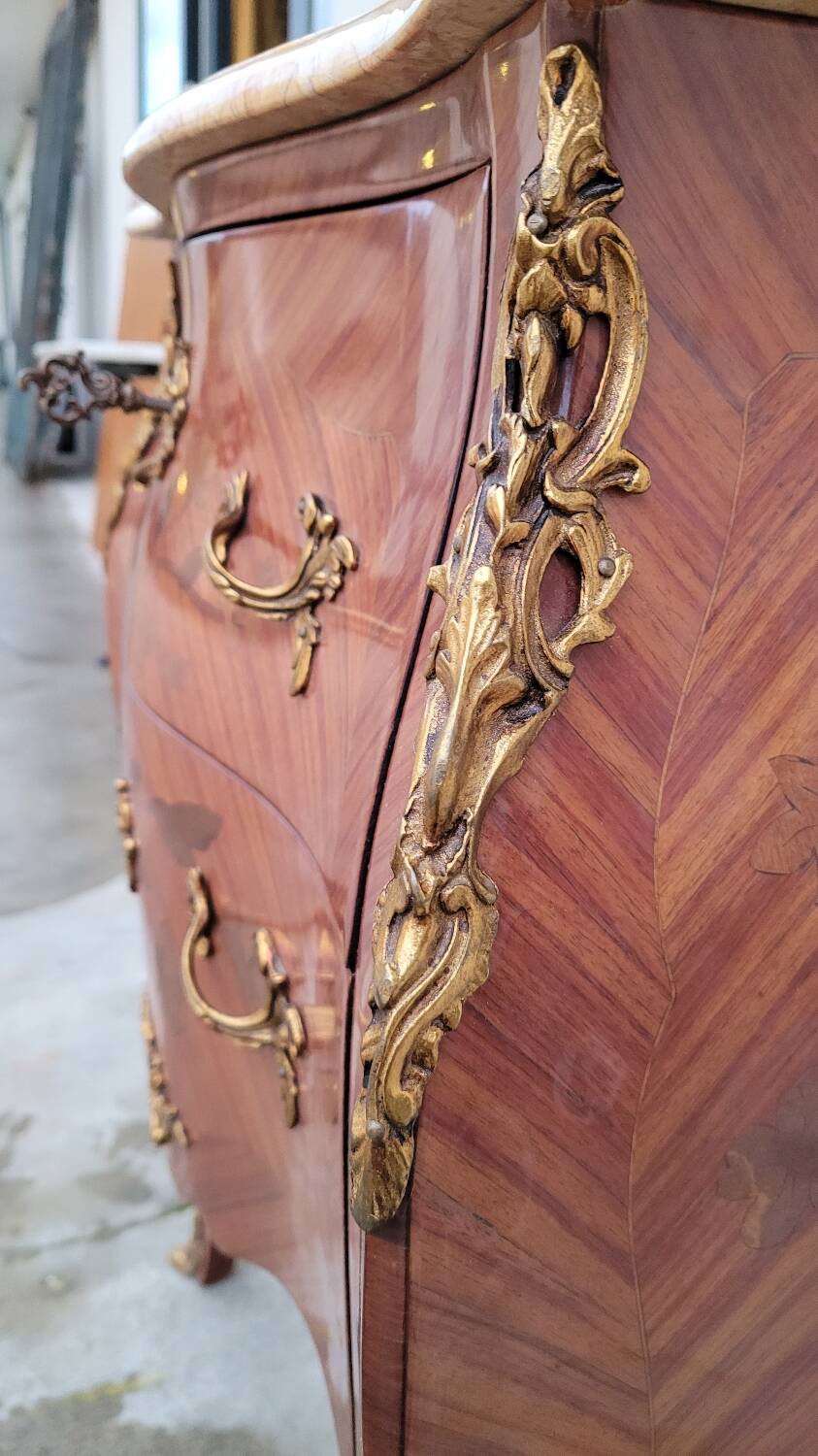 Louis XV Style Commode Stamped in Richly Decorated Rosewood Marquetry