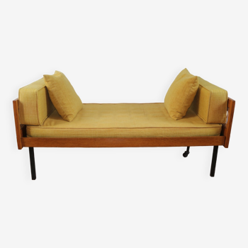 Daybed vintage 1960 chêne et rotin