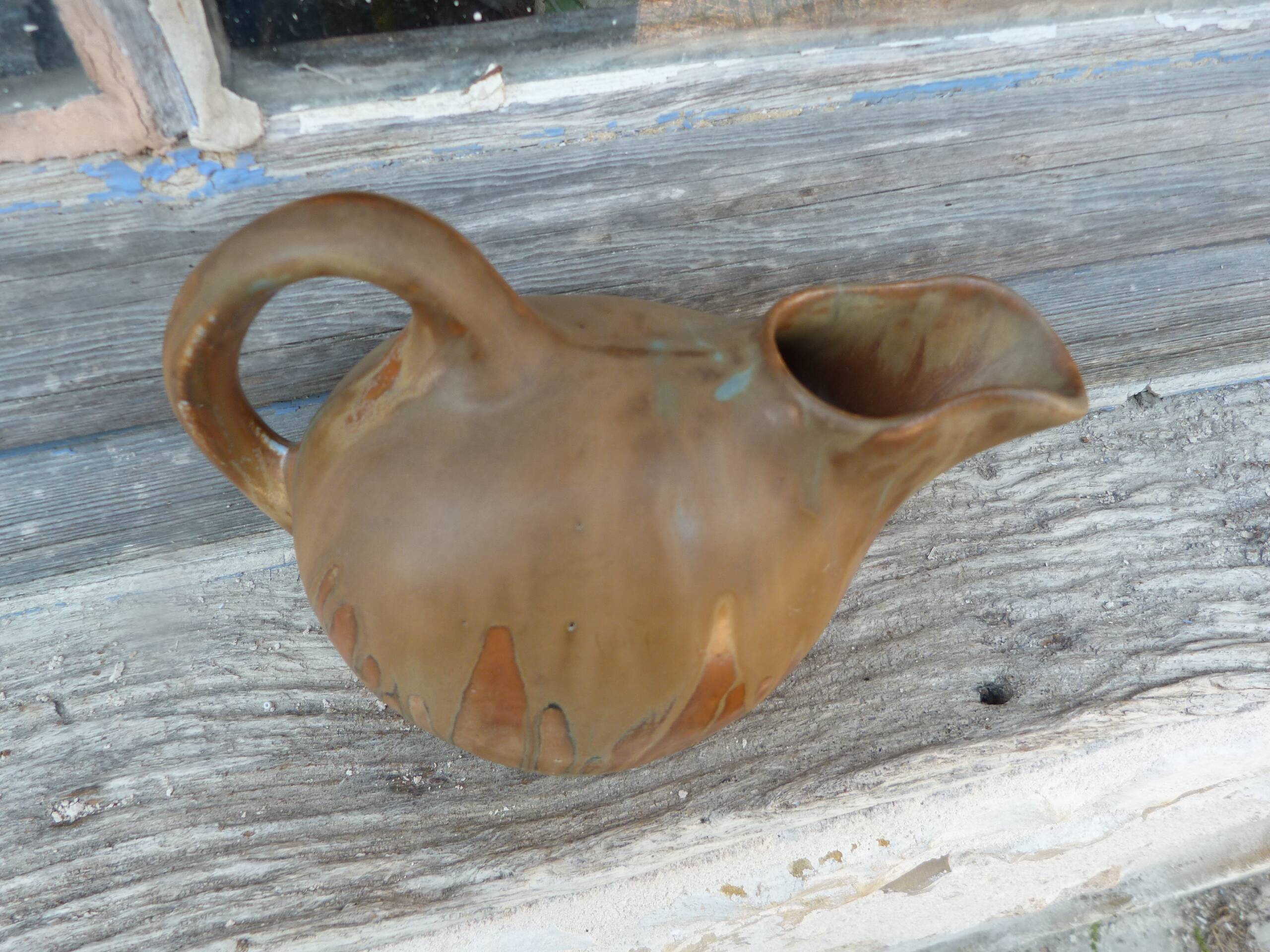 Small enamelled stoneware jug 1920 Art Deco signed Gilbert Métènier
