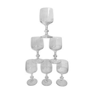 Set of 6 small crystal wine glasses engraved 30-40s