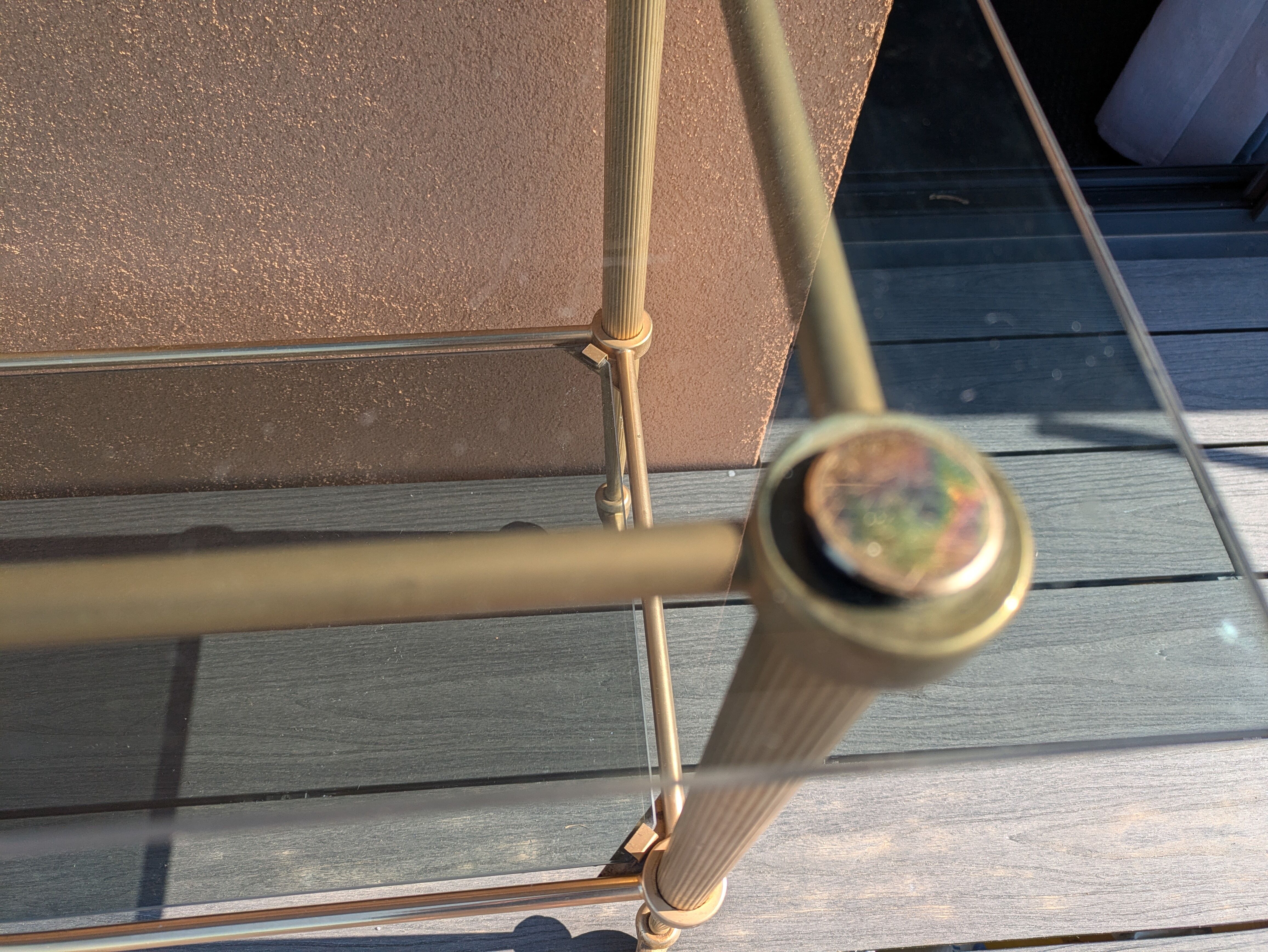 Smoked glass and brass dessert table