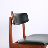 Set of 8 Danish chairs in teak, black leatherette and brass, Sven Chrobat/Sax.