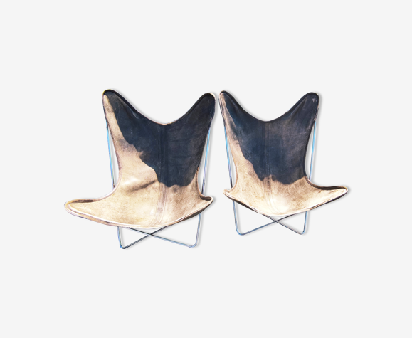 2 fauteuils AA Butterfly assises cuir