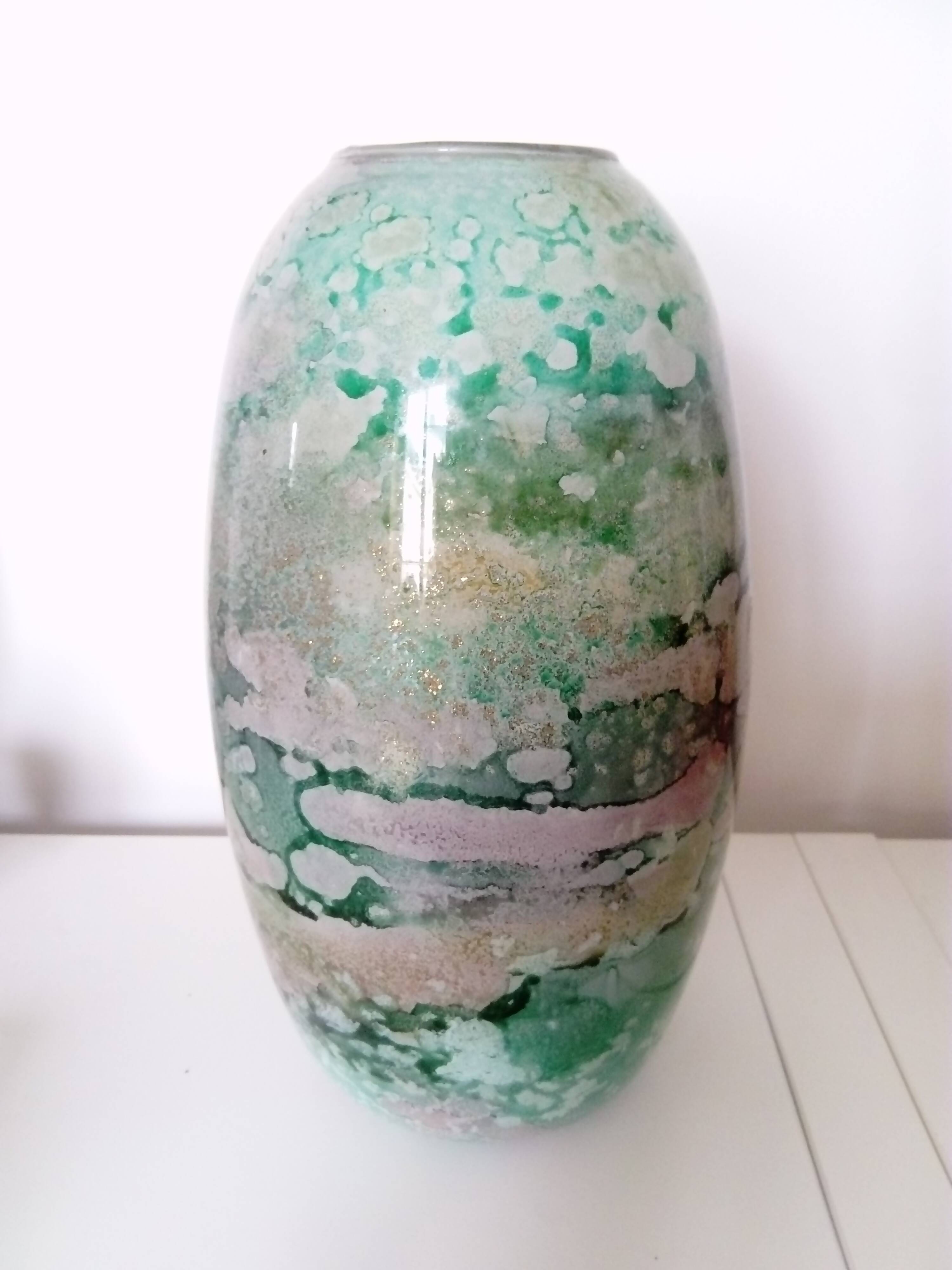 Large lacquered glass vase signed Jean-Noêl Bouillet