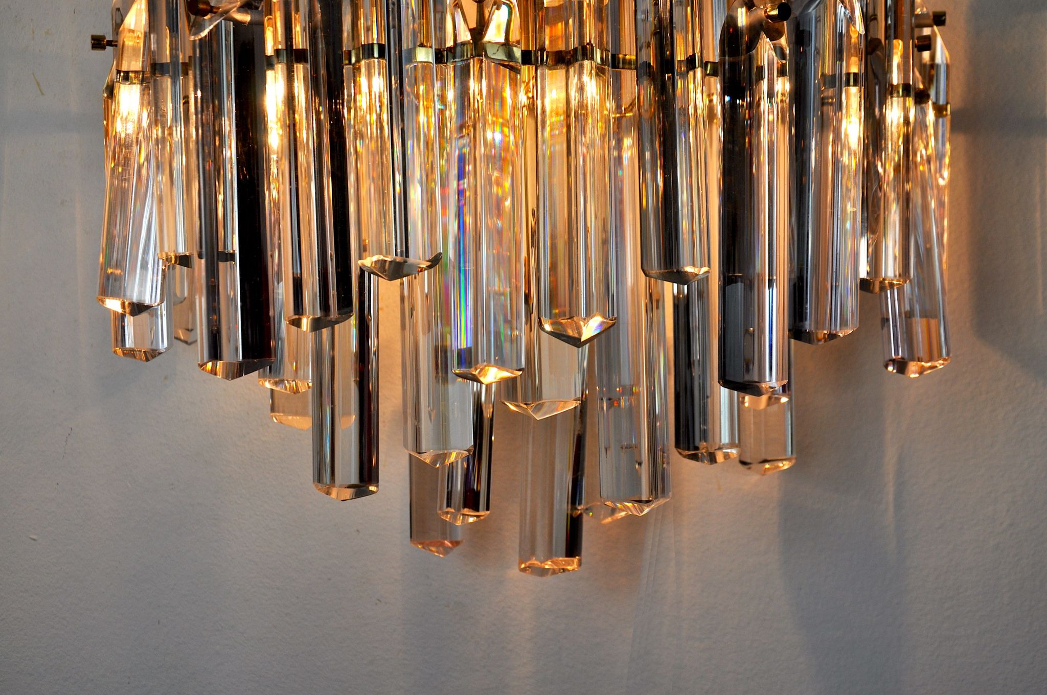 Pair of venini wall lamps, 3 levels, murano glass, italy, 1970