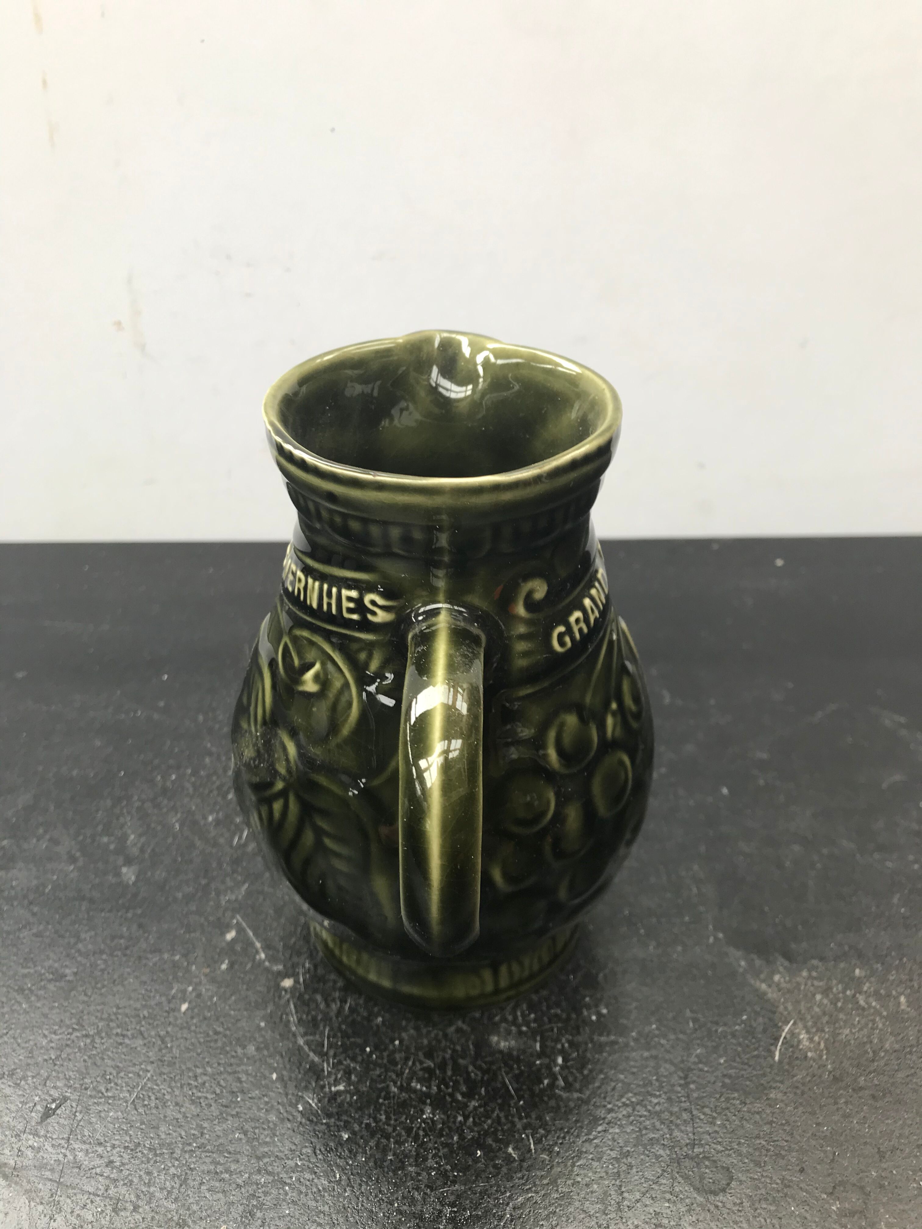 Former pitcher sarreguemines green ceramics 70s vintage